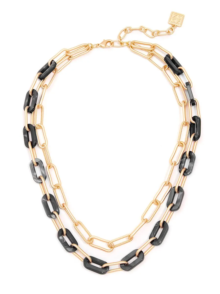 Marbled Resin And Paperclip Chain Layered Necklace