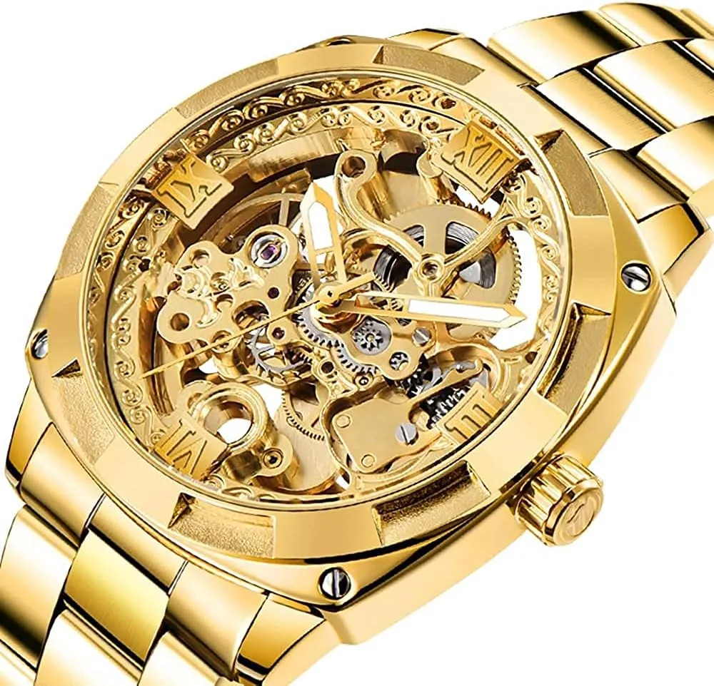 MASTOPMen Automatic Watch Square Skeleton Mesh Steel Band Mechanical Hollow Dial Business Top Brand Luxury Clock