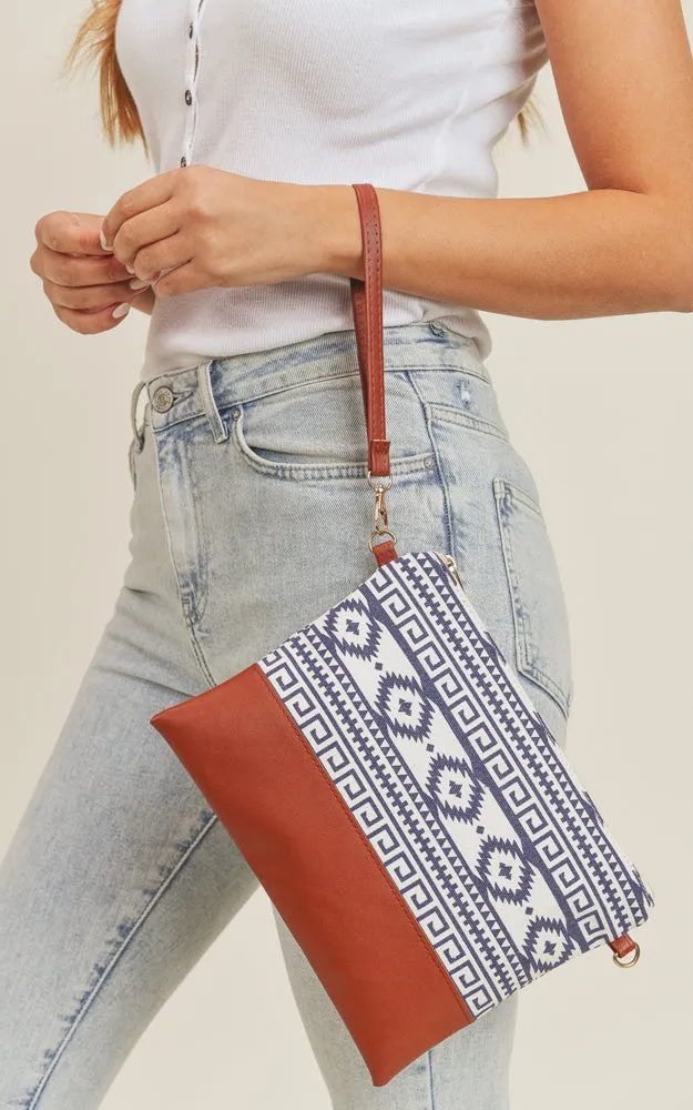 MB0141 Aztec Tribal Pattern Crossbody & Wristlet Bag