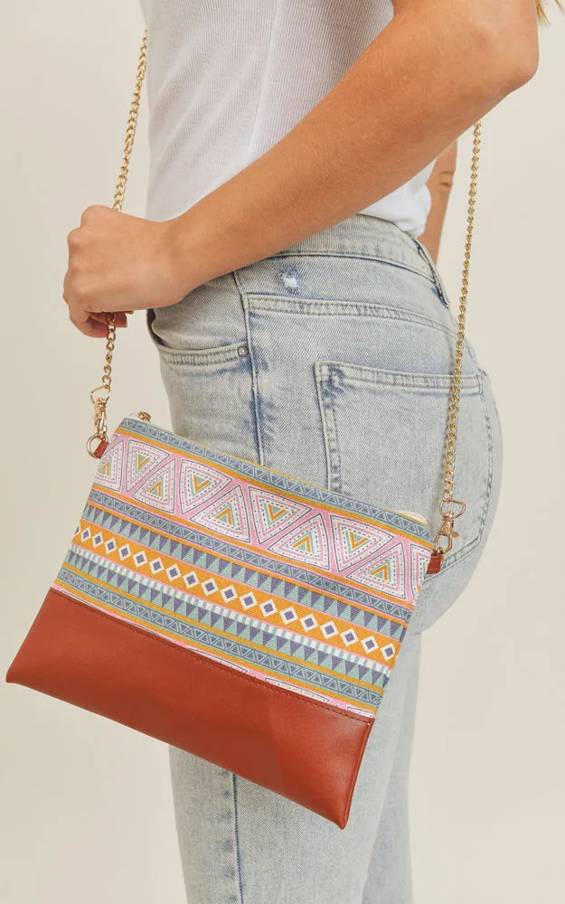 MB0142 Aztec Tribal Pattern Crossbody & Wristlet Bag
