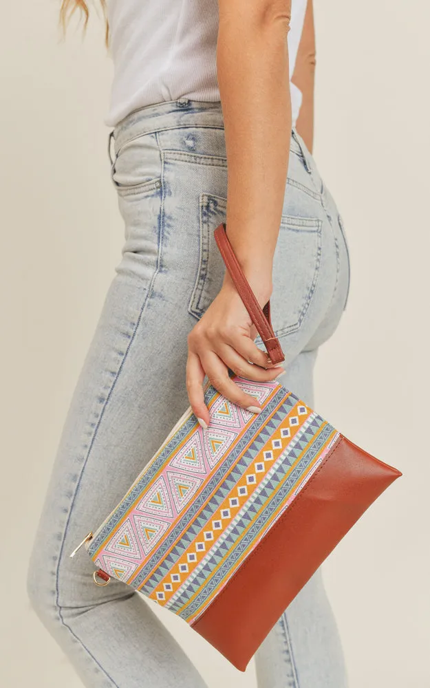 MB0142 Aztec Tribal Pattern Crossbody & Wristlet Bag
