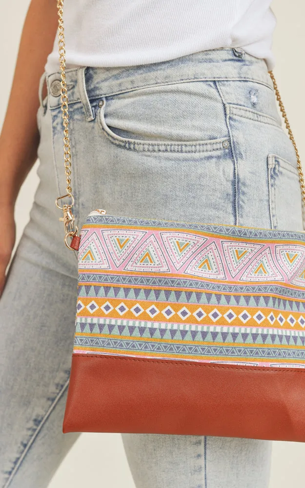 MB0142 Aztec Tribal Pattern Crossbody & Wristlet Bag