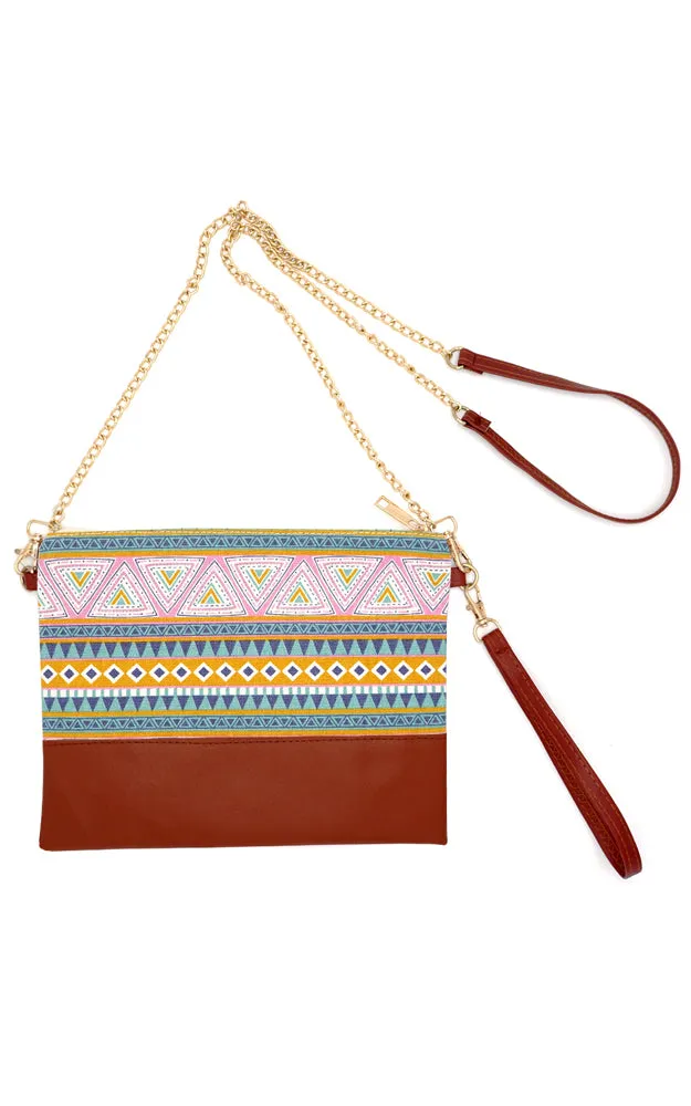 MB0142 Aztec Tribal Pattern Crossbody & Wristlet Bag