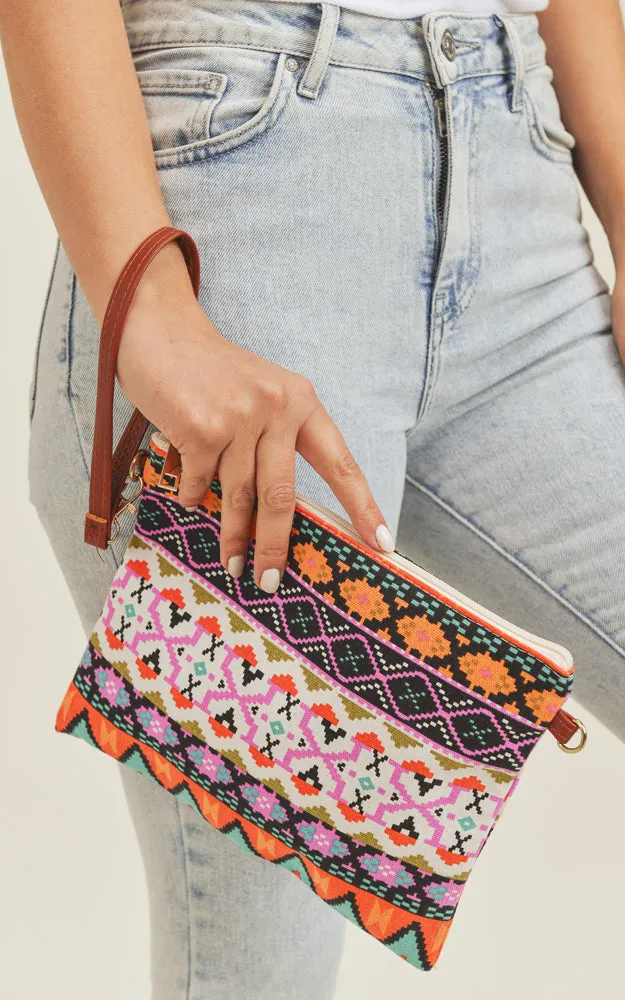 MB0143 Aztec Tribal Pattern Crossbody & Wristlet Bag