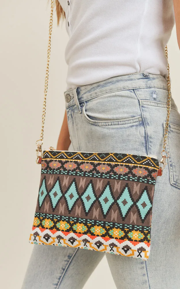 MB0143 Aztec Tribal Pattern Crossbody & Wristlet Bag