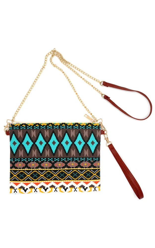MB0143 Aztec Tribal Pattern Crossbody & Wristlet Bag