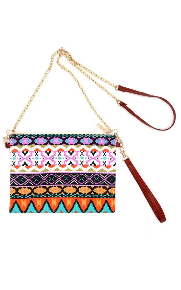 MB0143 Aztec Tribal Pattern Crossbody & Wristlet Bag