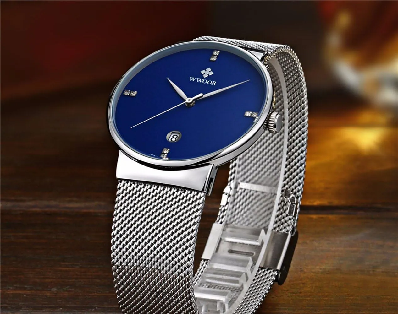 Men New Luxury Watch Ultra Thin Stainless Steel Mesh Band Quartz Date Wristwatch Fashion Casual Watches