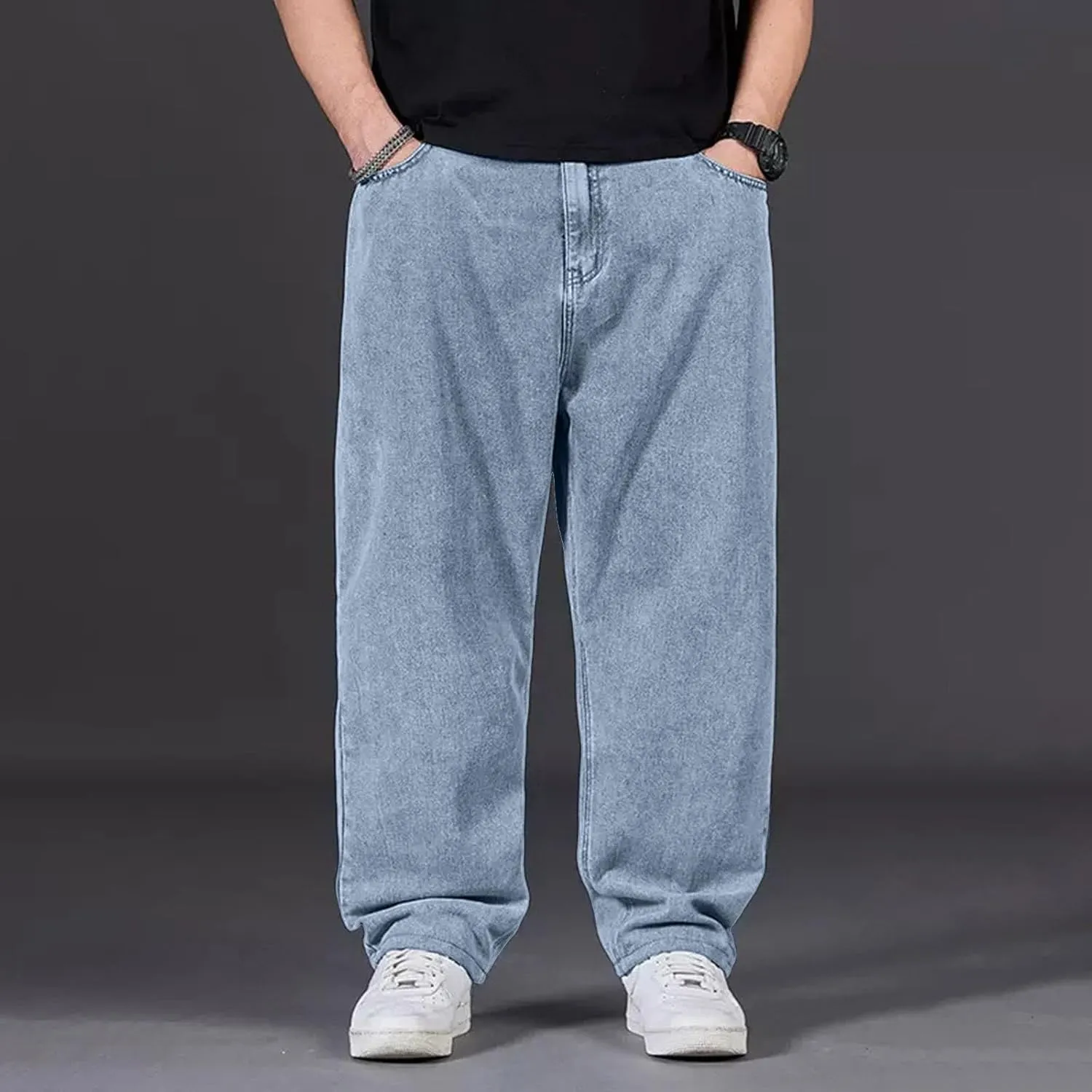 Men's Baggy Cargo Denim Pants Streetwear Y2K Skateboard Jeans Casual Harajuku Straight Leg Loose Fit Jeans Trousers
