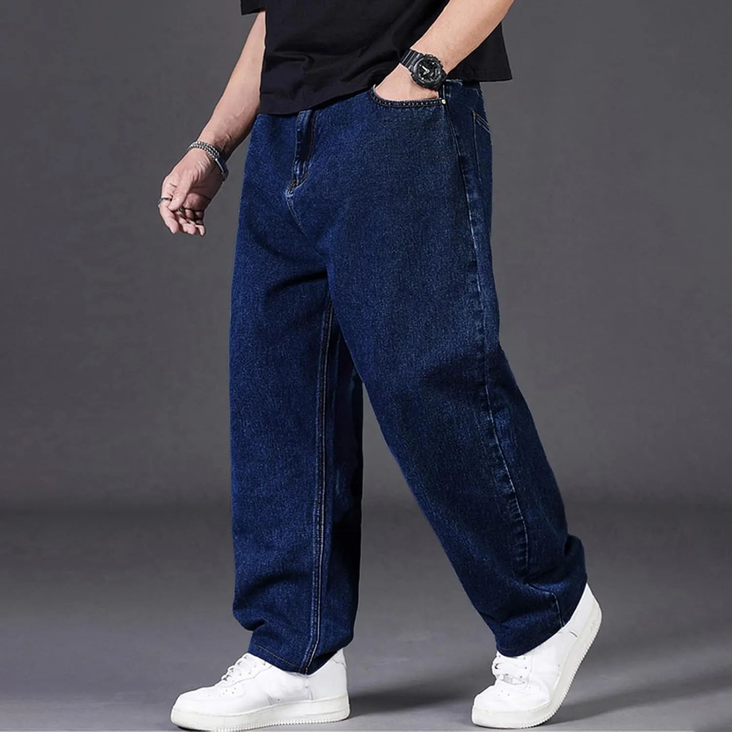 Men's Baggy Cargo Denim Pants Streetwear Y2K Skateboard Jeans Casual Harajuku Straight Leg Loose Fit Jeans Trousers