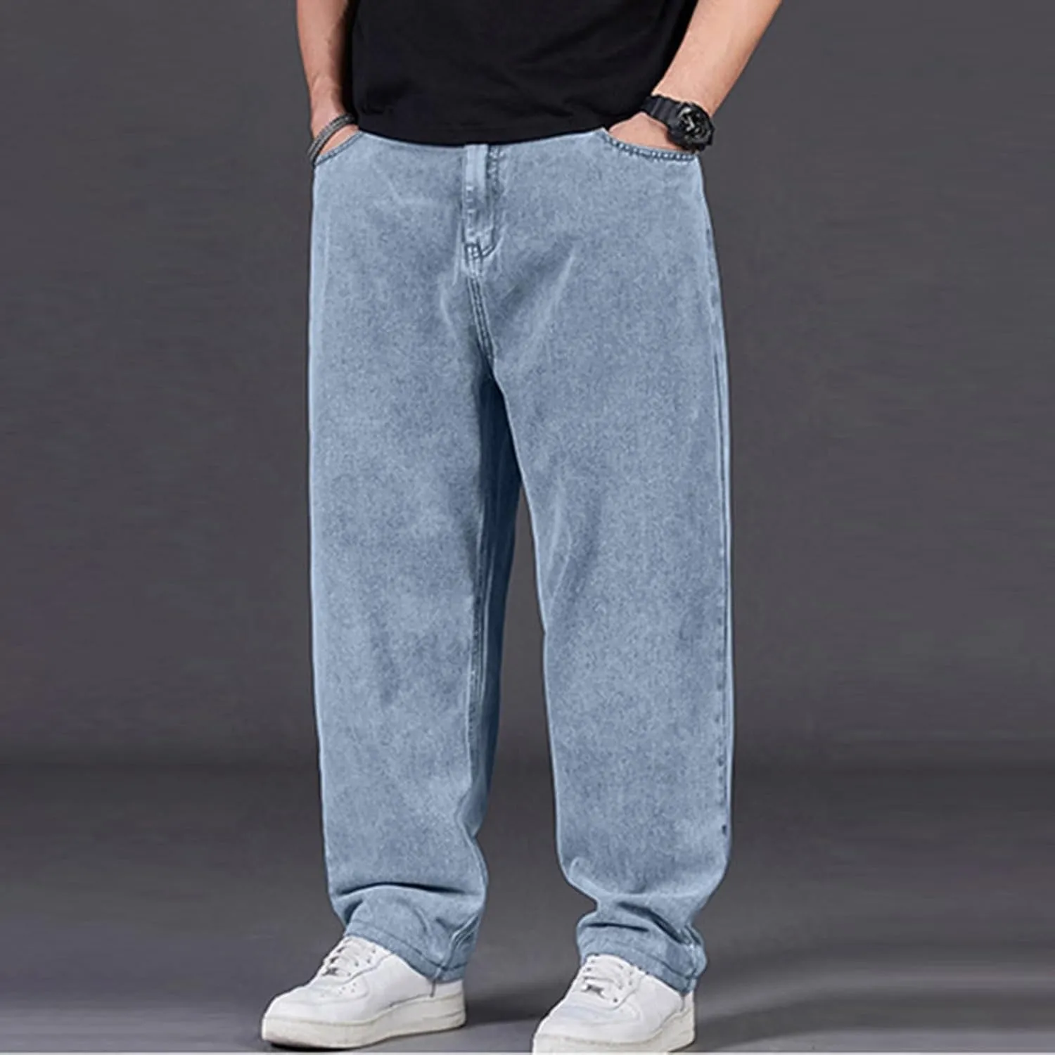 Men's Baggy Cargo Denim Pants Streetwear Y2K Skateboard Jeans Casual Harajuku Straight Leg Loose Fit Jeans Trousers