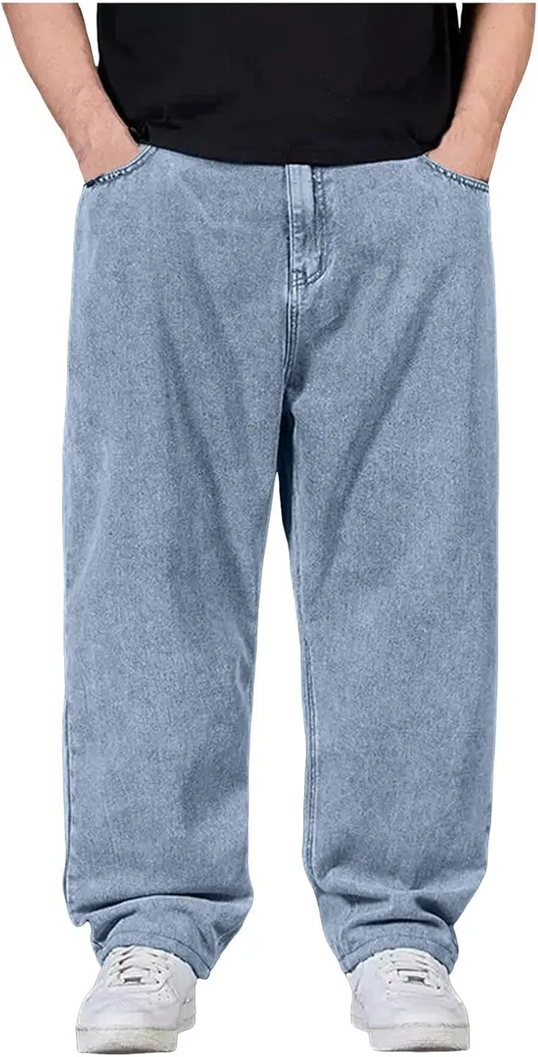 Men's Baggy Cargo Denim Pants Streetwear Y2K Skateboard Jeans Casual Harajuku Straight Leg Loose Fit Jeans Trousers