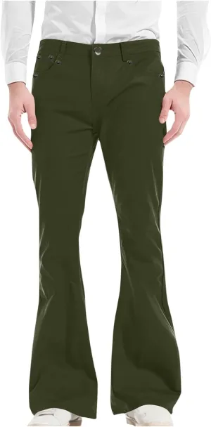Mens Bell Bottom Pants Slim Fit Classic Comfort Flared Trousers Retro 60s 70s Disco Outfits for Club Show