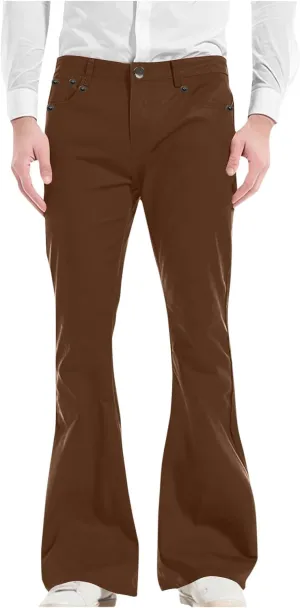 Mens Bell Bottom Pants Slim Fit Classic Comfort Flared Trousers Retro 60s 70s Disco Outfits for Club Show