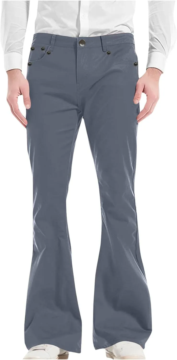 Mens Bell Bottom Pants Slim Fit Classic Comfort Flared Trousers Retro 60s 70s Disco Outfits for Club Show