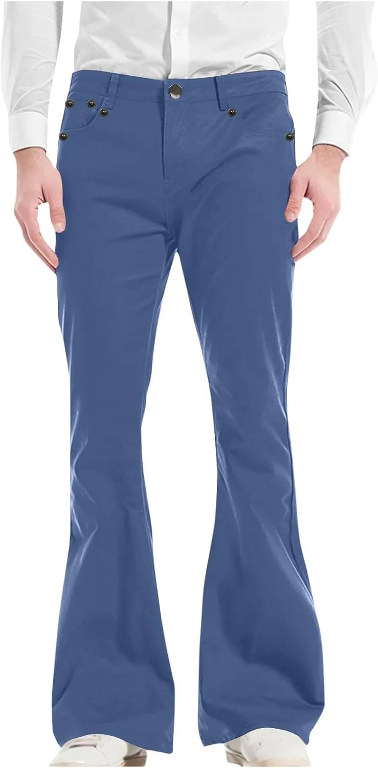 Mens Bell Bottom Pants Slim Fit Classic Comfort Flared Trousers Retro 60s 70s Disco Outfits for Club Show