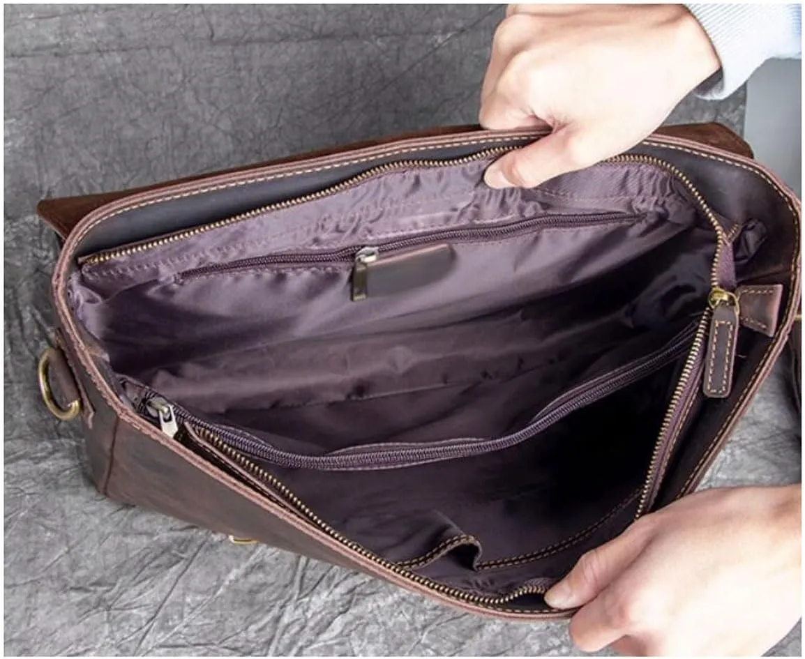Mens Briefcases Laptop Bags Messenger Shoulder Bags Computer Carrying Cases Genuine Leather Handbags