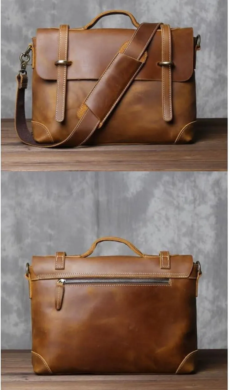 Mens Briefcases Leather Messenger Shoulder Bags Computer Carrying Cases Handbags Laptop Bags 15Inch