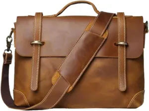 Mens Briefcases Leather Messenger Shoulder Bags Computer Carrying Cases Handbags Laptop Bags 15Inch