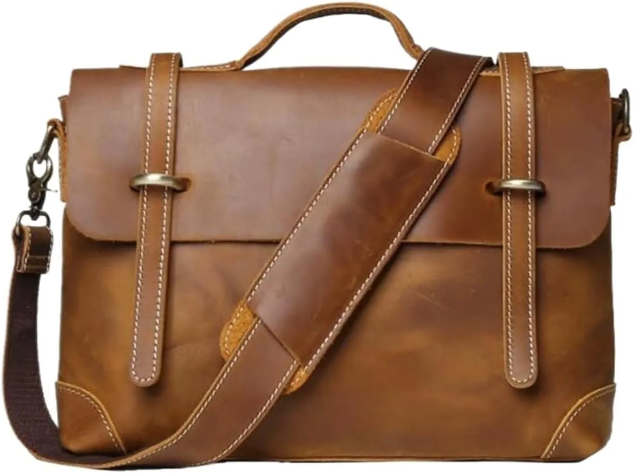 Mens Briefcases Leather Messenger Shoulder Bags Computer Carrying Cases Handbags Laptop Bags 15Inch