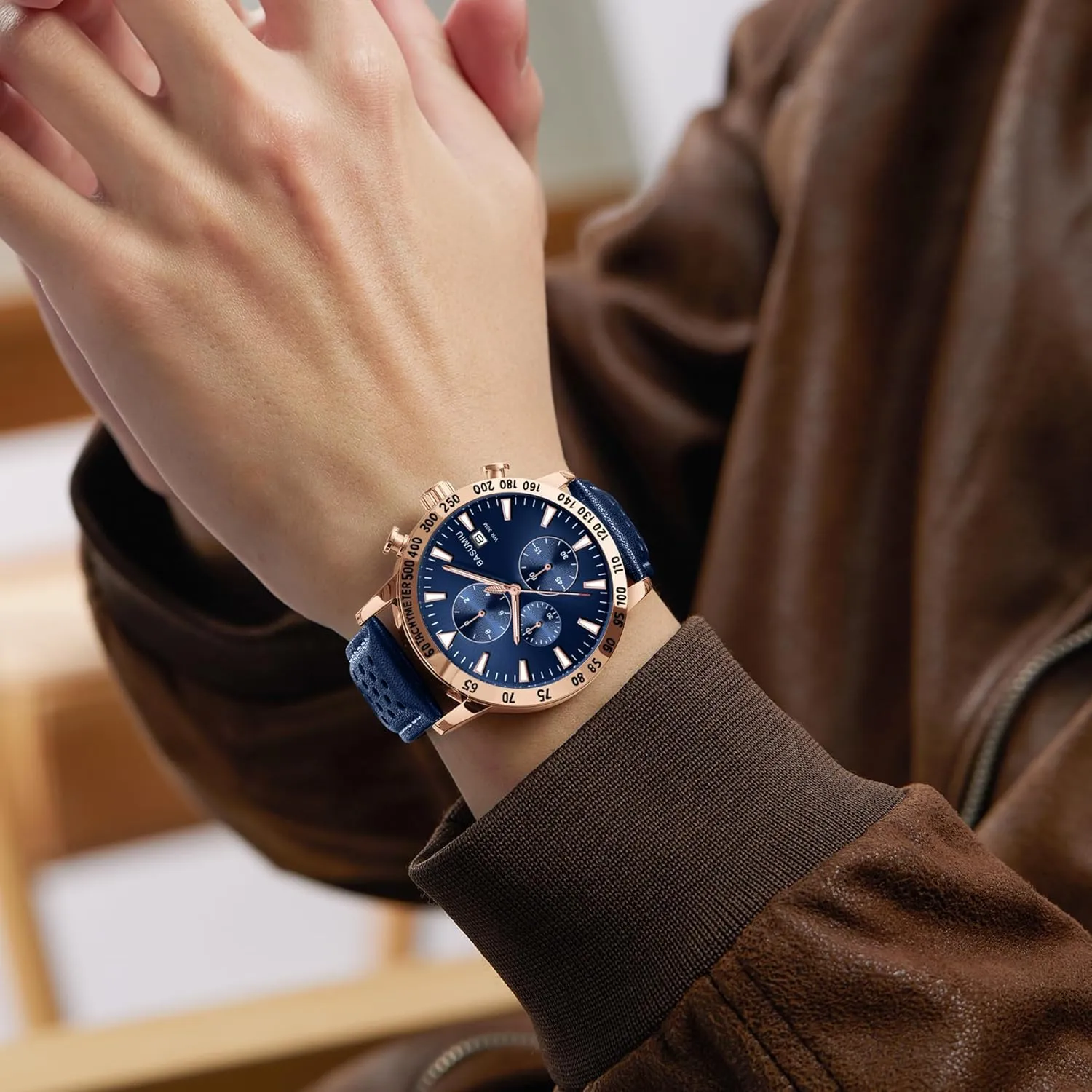 Mens Business Casual Watches Leather Band, Men's Watch with Chronograph Display, Men's Wrist Watches with Day Date Elegant Gift for Men