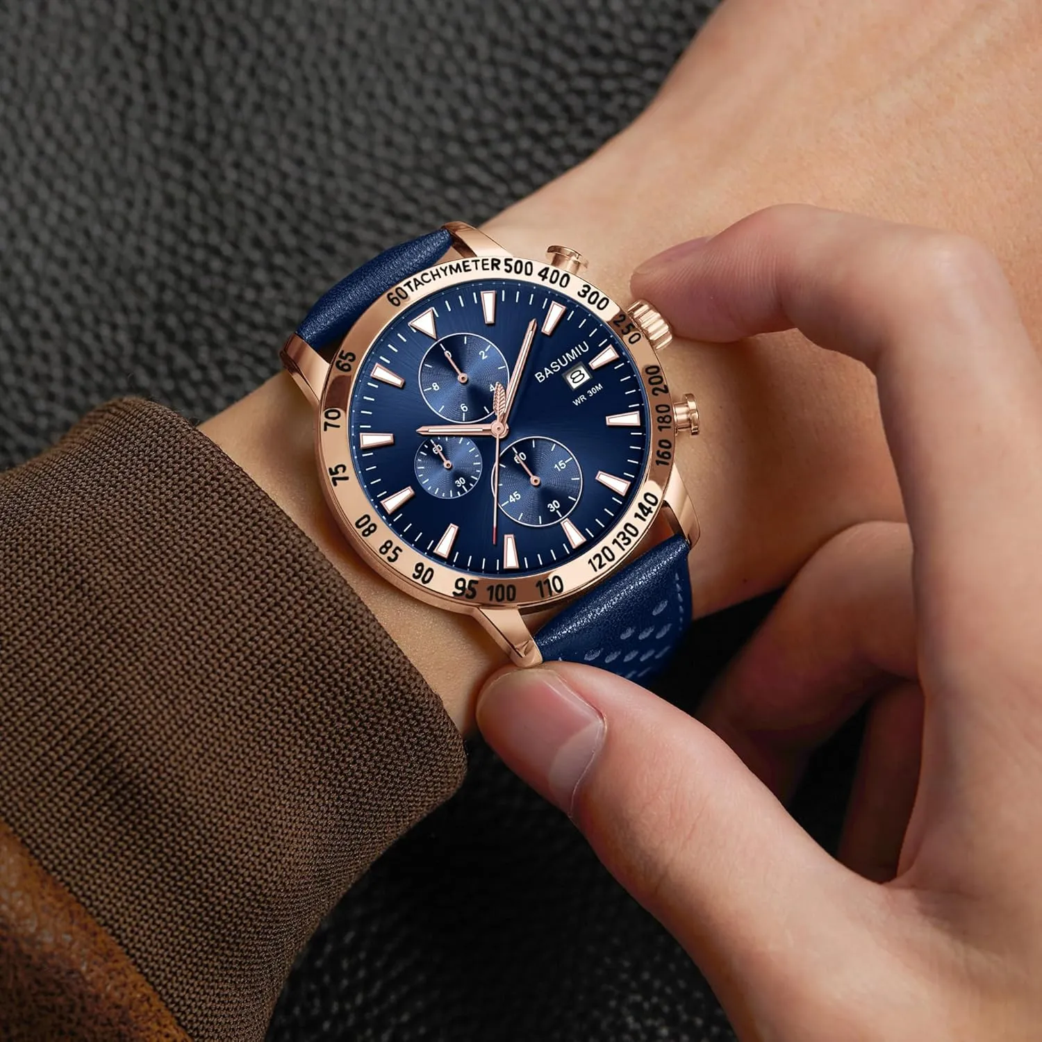 Mens Business Casual Watches Leather Band, Men's Watch with Chronograph Display, Men's Wrist Watches with Day Date Elegant Gift for Men