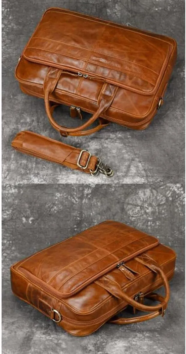 Mens Business Handbags Briefcases Laptop Bags Genuine Leather Carrying Cases Messenger Shoulder Bags