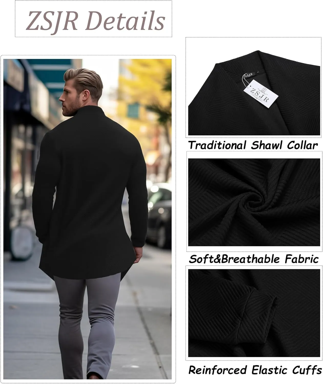 Mens Cardigan Texture Fashion Long Sleeve Shawl Casual Open Front Drape Cape Overcoat