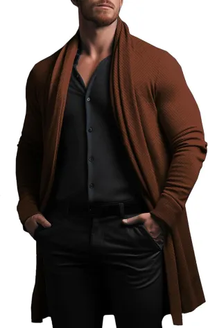 Mens Cardigan Texture Fashion Long Sleeve Shawl Casual Open Front Drape Cape Overcoat