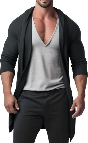 Mens Cardigan Texture Fashion Long Sleeve Shawl Casual Open Front Drape Cape Overcoat