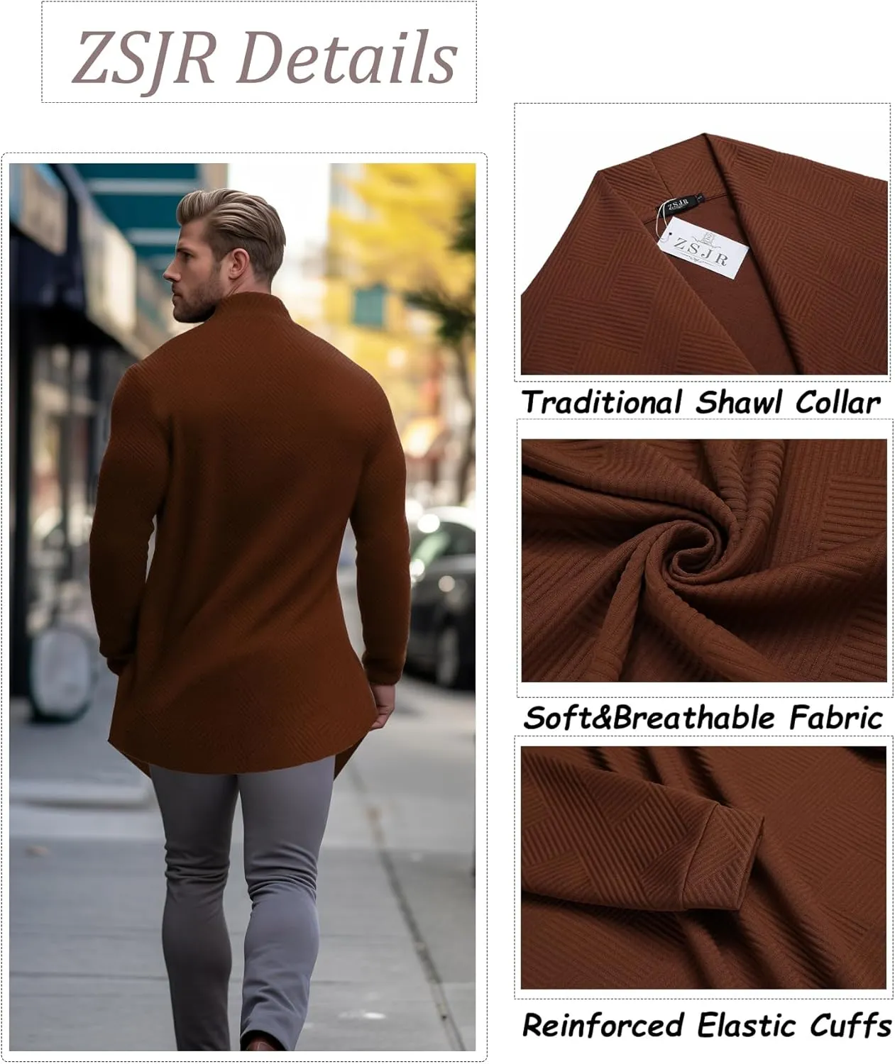 Mens Cardigan Texture Fashion Long Sleeve Shawl Casual Open Front Drape Cape Overcoat