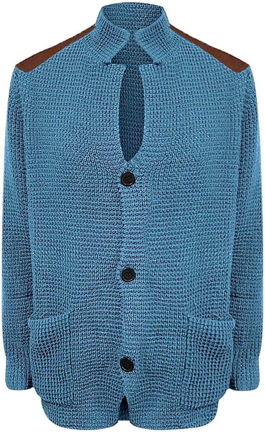 Mens Casual Knitted Button Down Coat Shawl Collar Cardigan Sweater Loose Fit Chunky Warmth Sweater Outwear