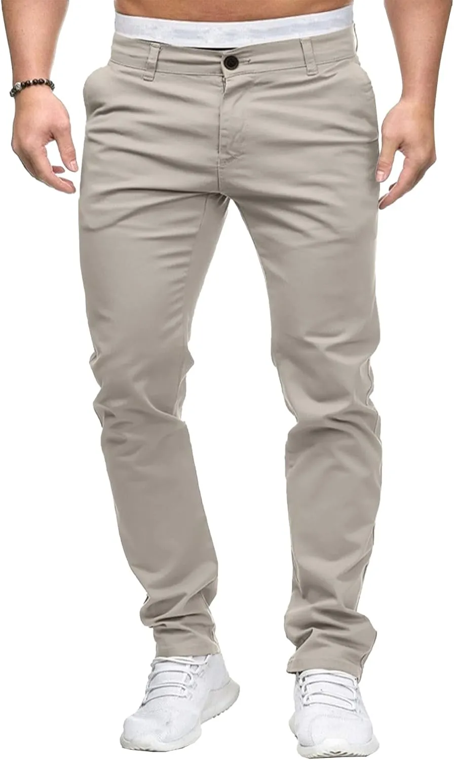 Mens Chinos Lounge Dress Pants Classic Comfort Casual Solid Trousers Straight Leg Full Length Trousers