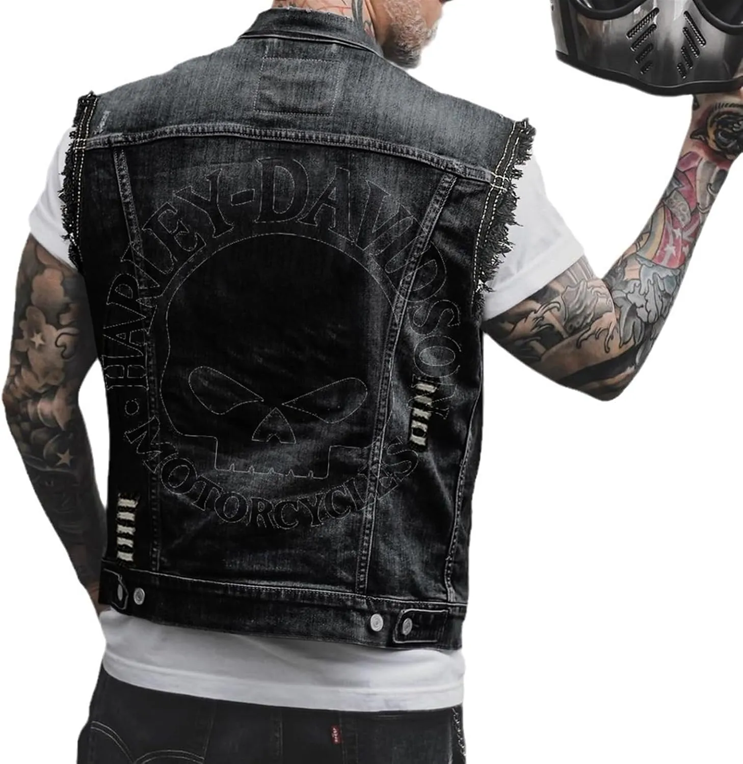 Men's Denim Vest - Casual Men's Loose Punk Jacket Sleeveless Rollover Denim Jacket Summer Denim Vest