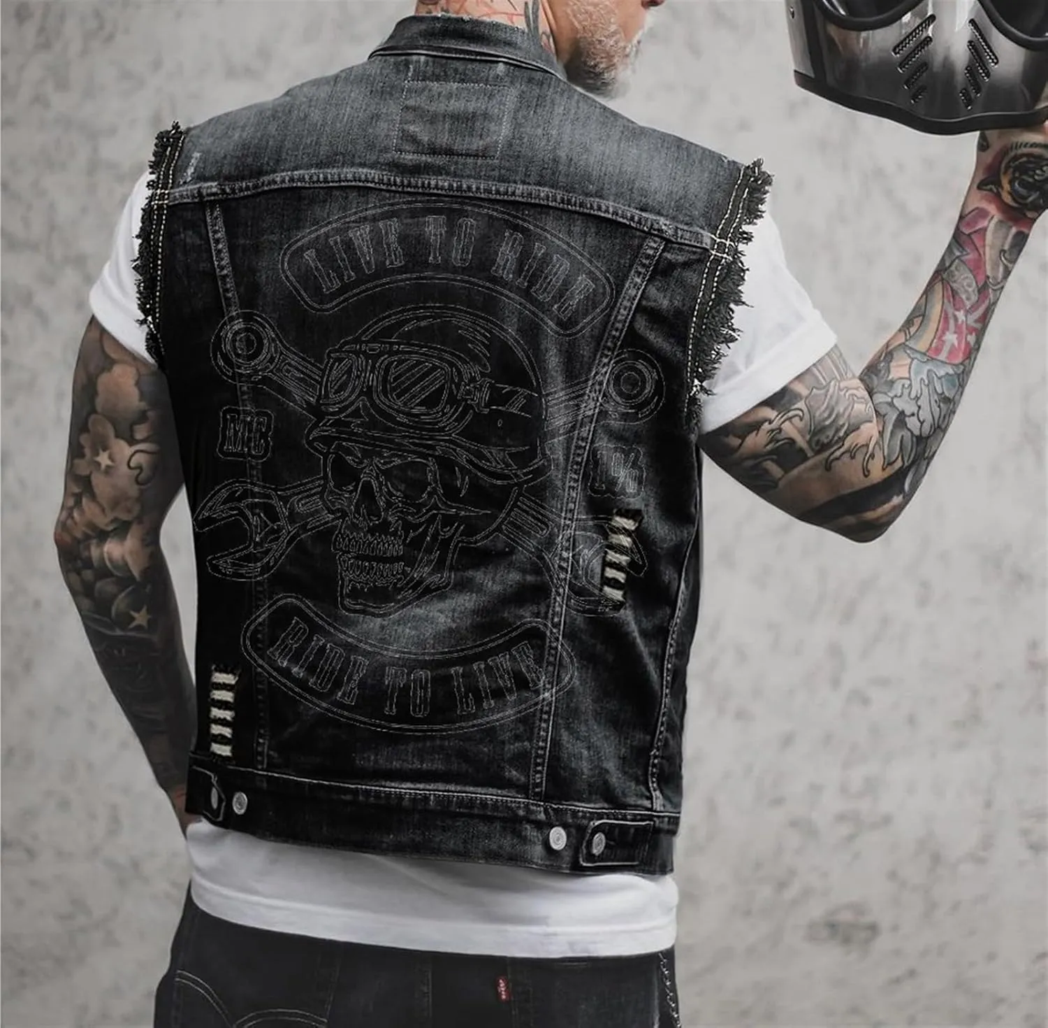 Men's Denim Vest - Casual Men's Loose Punk Jacket Sleeveless Rollover Denim Jacket Summer Denim Vest