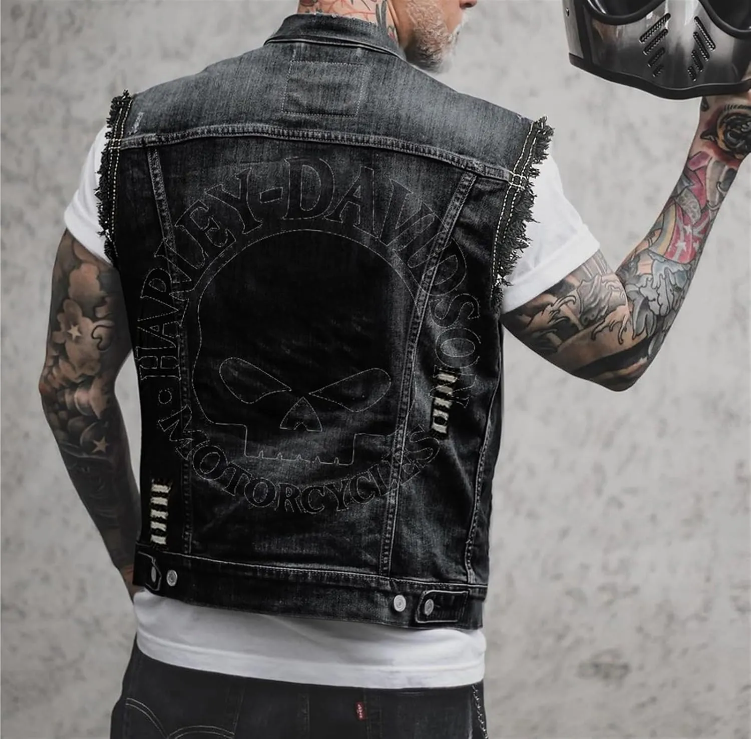 Men's Denim Vest - Casual Men's Loose Punk Jacket Sleeveless Rollover Denim Jacket Summer Denim Vest