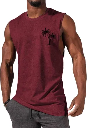 Mens Hawaiian Beach Tank Tops Summer Palm Tree Print Sleeveless Undershirts Loose Fit Muscle Fitness Vacation Tops