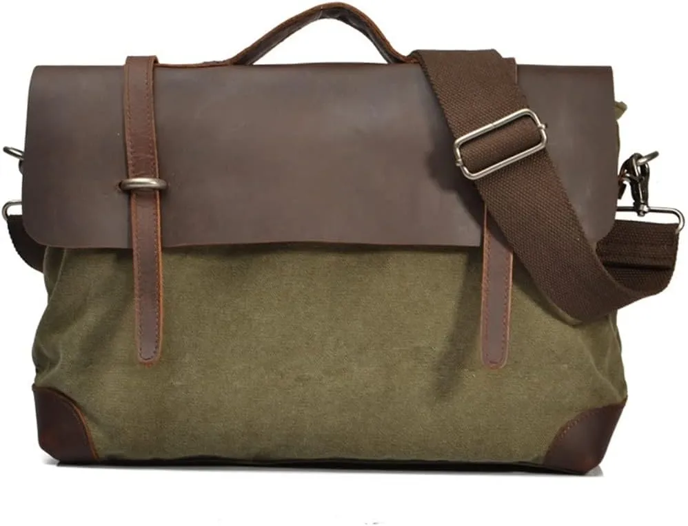 Men's Leather and Canvas Shoulder Bags Men's Bags Business Casual Portable Crossbody Bags Briefcases(D)