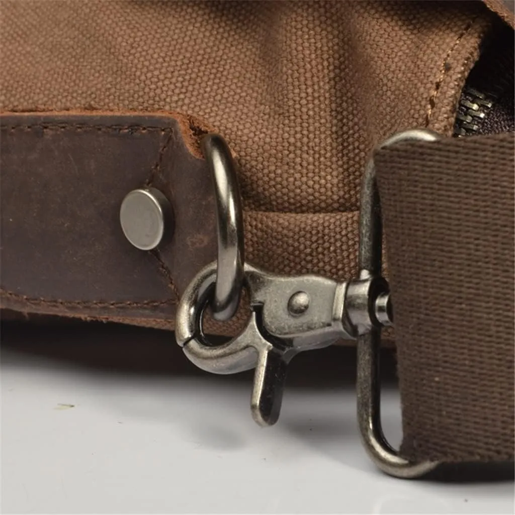 Men's Leather and Canvas Shoulder Bags Men's Bags Business Casual Portable Crossbody Bags Briefcases(D)