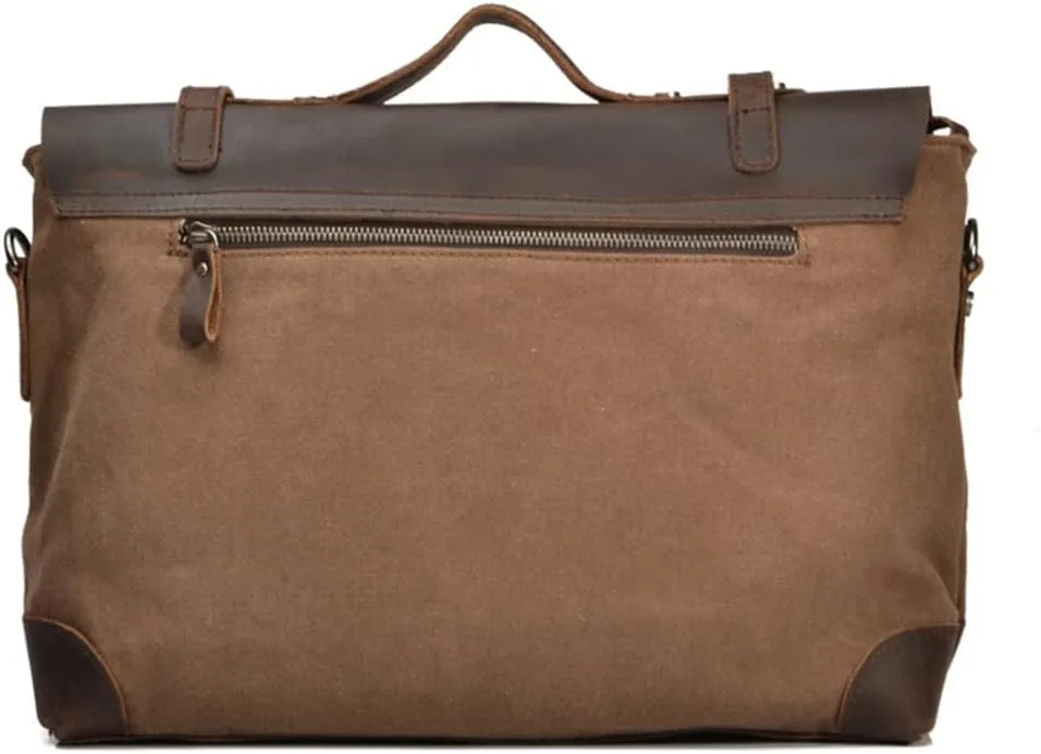 Men's Leather and Canvas Shoulder Bags Men's Bags Business Casual Portable Crossbody Bags Briefcases(D)