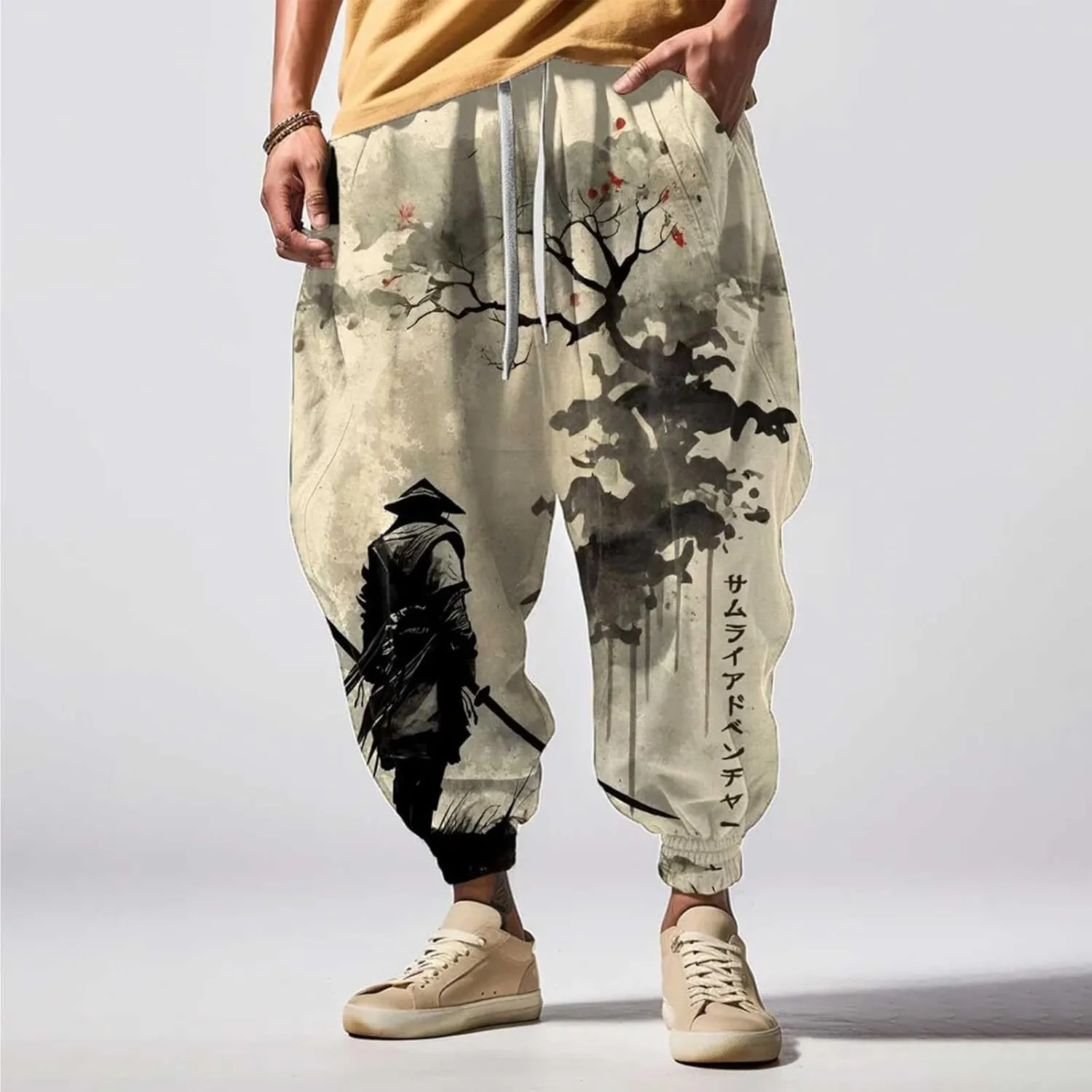 Mens Linen Cargo Jogger Pant Street Feel Casual Sweatpants Casual Wide Leg Jogger Pants Baggy Pants for Men Baggy
