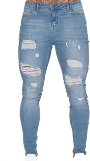 Men's Ripped Jeans  Fashionable Slim Fit Stretch Denim with Patches,Ripped Distressed Destroyed Straight Slim Fit Jeans