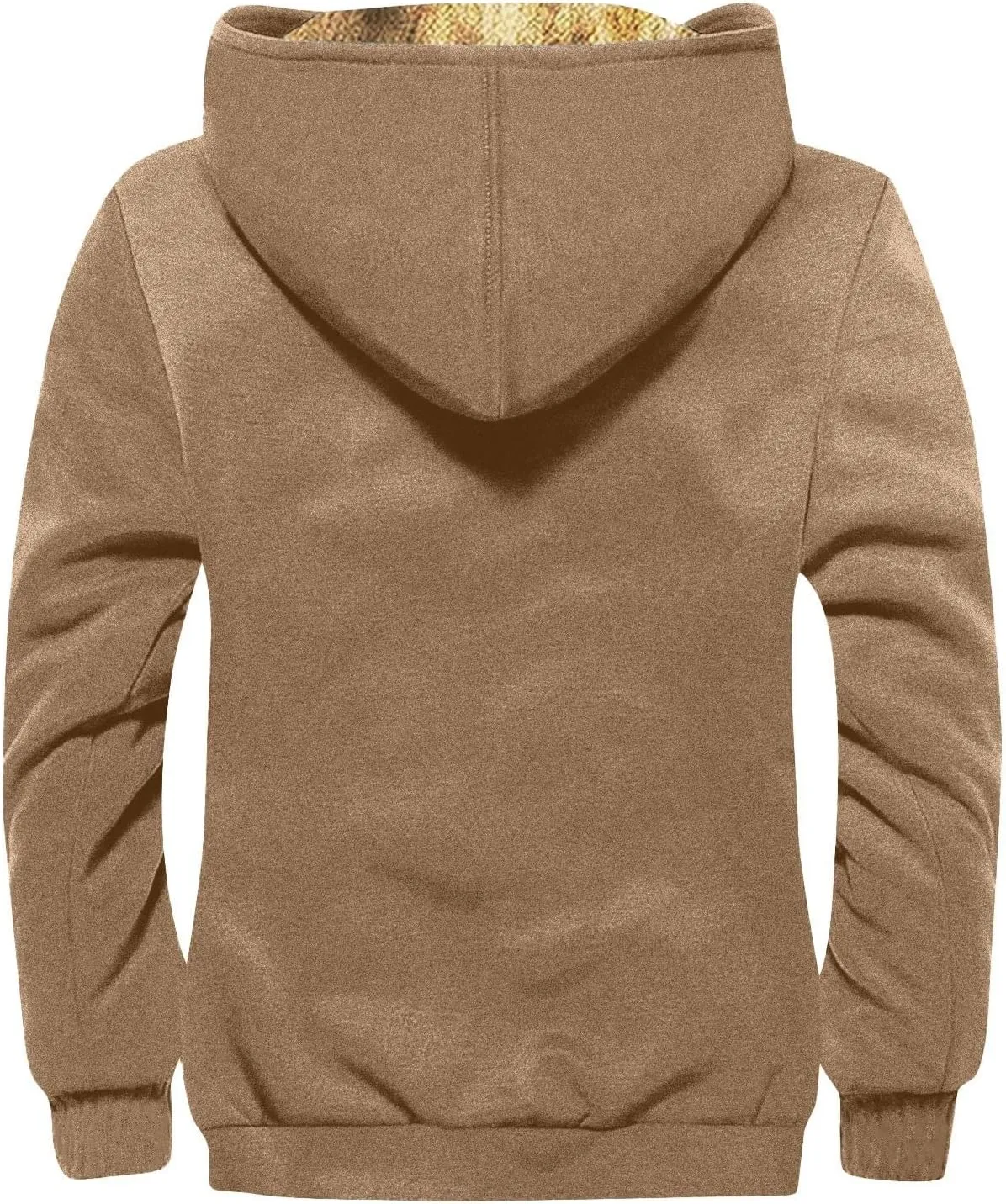 Men's Solid Color Flag Print Fleece Jacket Winter Casual Trend Zipper Hooded Coat Heavy Work Warm Outerwear