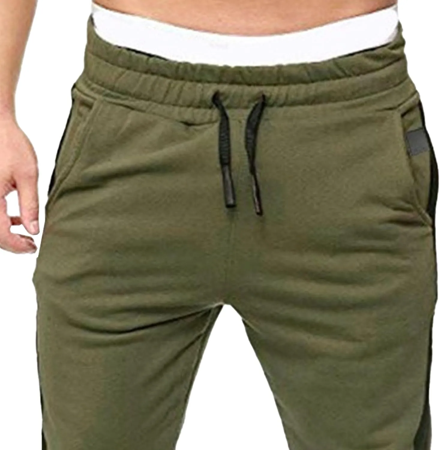 Men's Solid Elastic Waist Baggy Cargo Pants Vintage Casual Jogging Trousers Classic Comfort Hiking Sweatpants