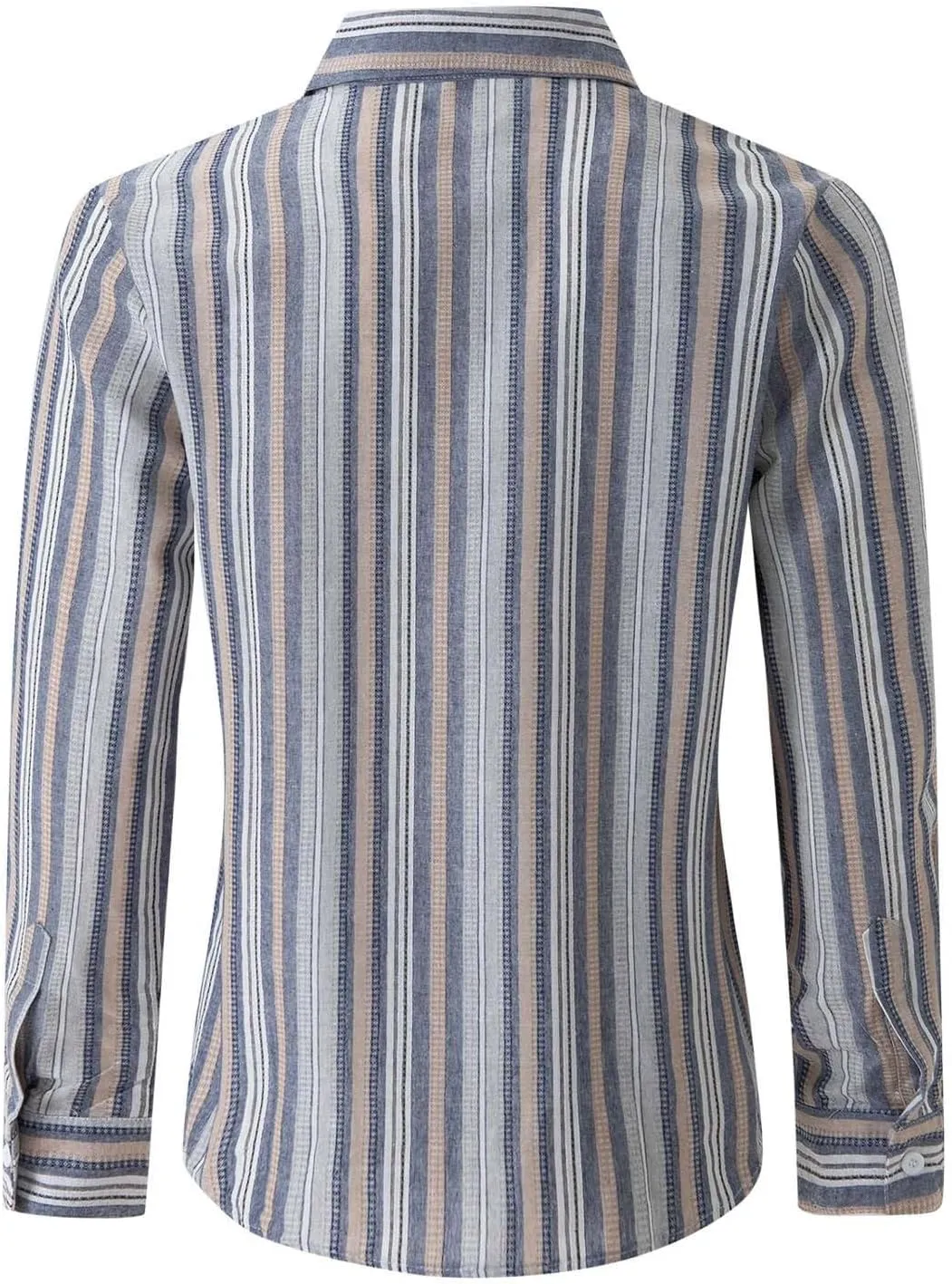 Men's Vertical Striped Dress Shirts Long Sleeve Cotton Linen Button Down Shirt Fashion Lapel Blouse with Pocket