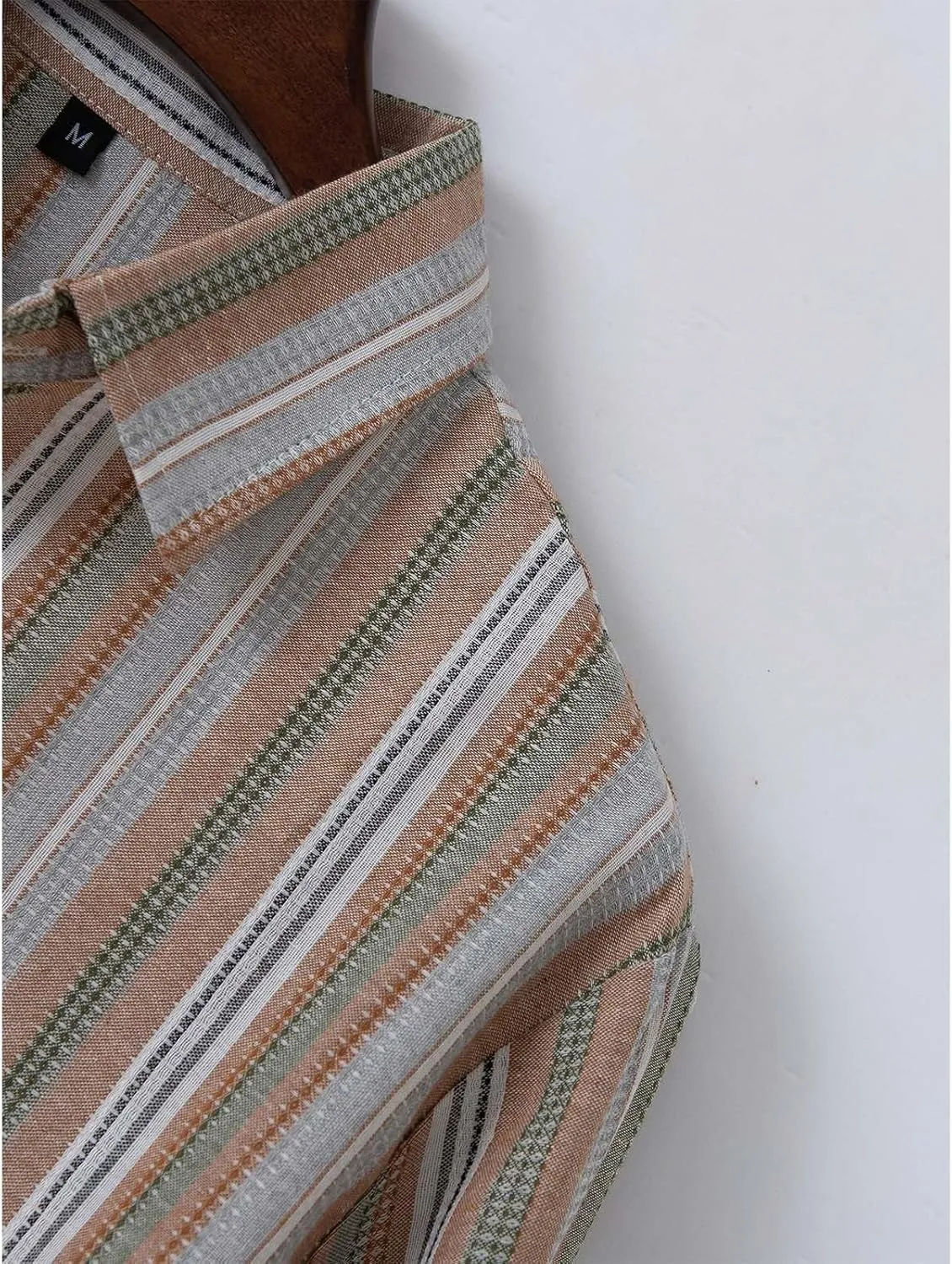 Men's Vertical Striped Dress Shirts Long Sleeve Cotton Linen Button Down Shirt Fashion Lapel Blouse with Pocket