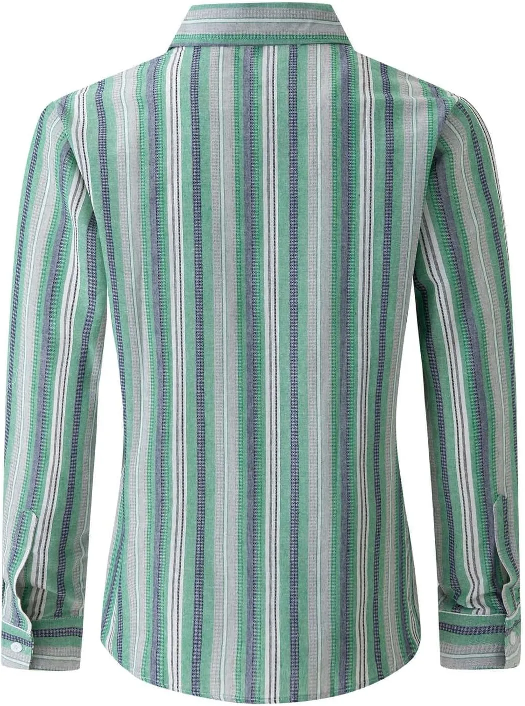 Men's Vertical Striped Dress Shirts Long Sleeve Cotton Linen Button Down Shirt Fashion Lapel Blouse with Pocket