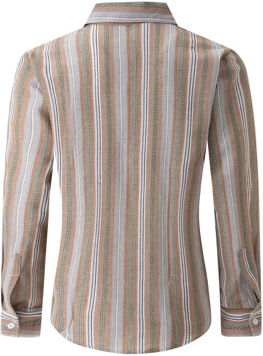 Men's Vertical Striped Dress Shirts Long Sleeve Cotton Linen Button Down Shirt Fashion Lapel Blouse with Pocket