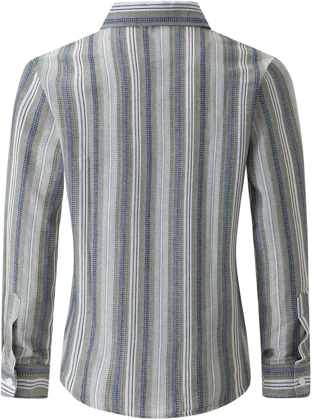 Men's Vertical Striped Dress Shirts Long Sleeve Cotton Linen Button Down Shirt Fashion Lapel Blouse with Pocket