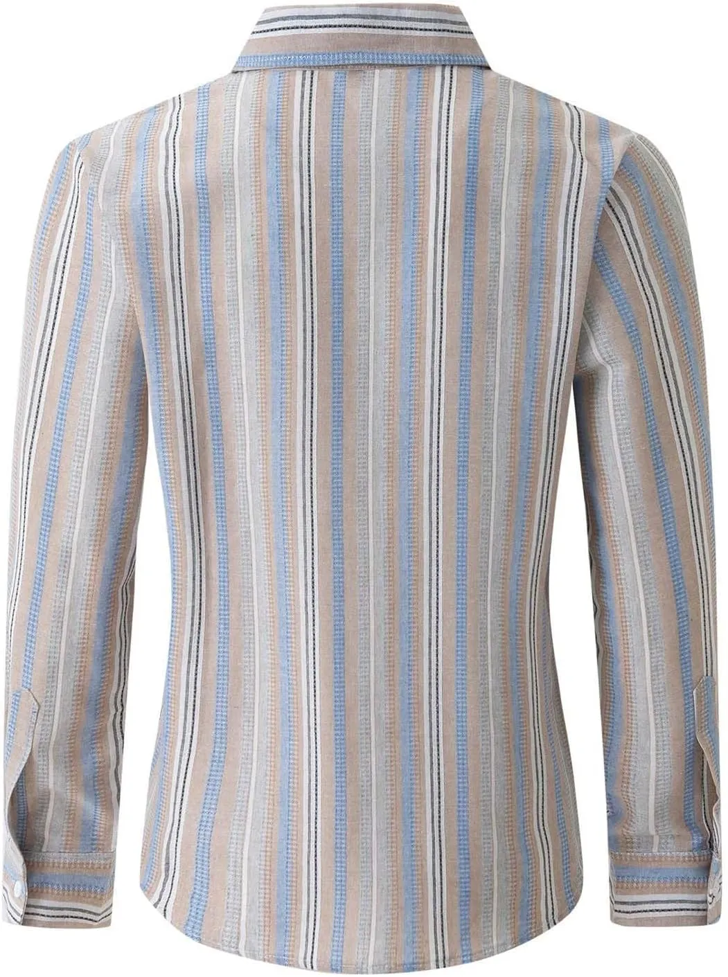 Men's Vertical Striped Dress Shirts Long Sleeve Cotton Linen Button Down Shirt Fashion Lapel Blouse with Pocket